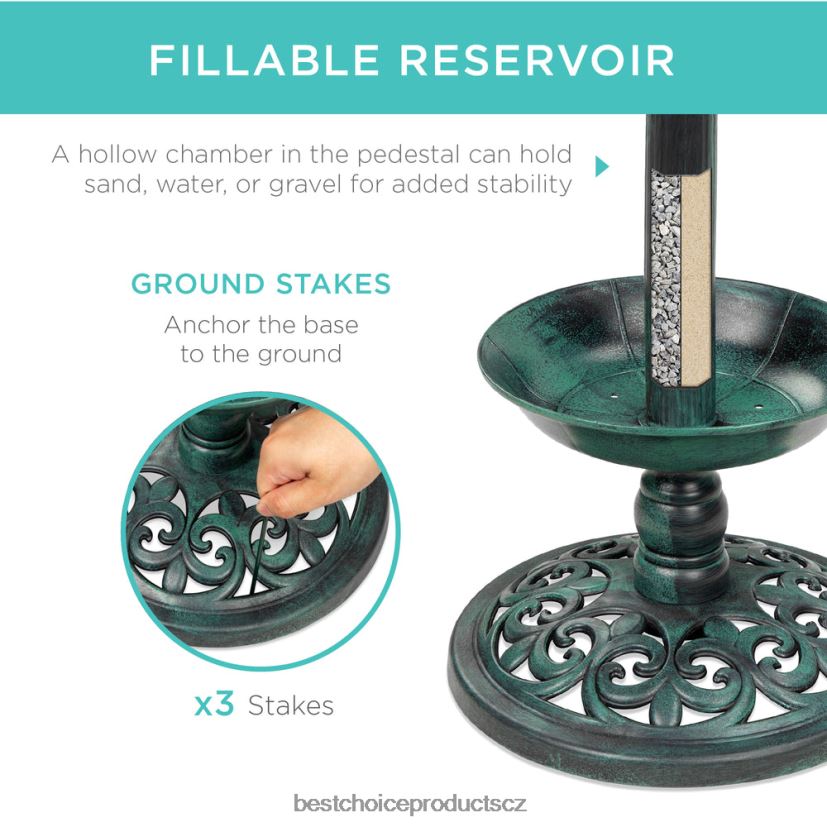 Best Choice Products solární osvětlená ptačí koupel s květináčem trávník a zahrada | zelená FF2286454