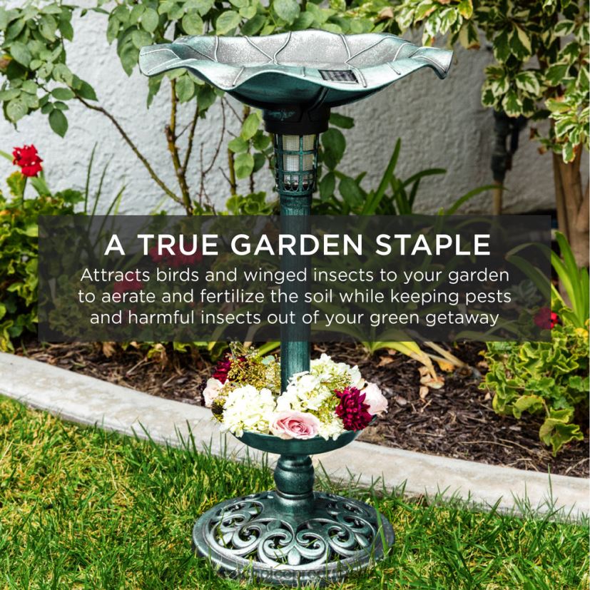Best Choice Products solární osvětlená ptačí koupel s květináčem trávník a zahrada | zelená FF2286454