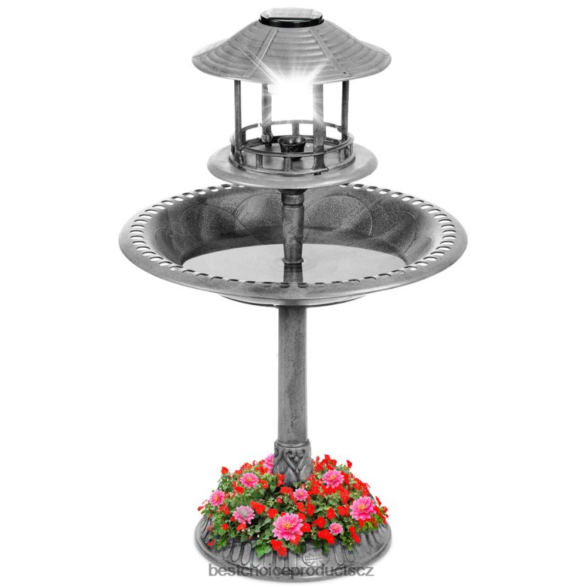 Best Choice Products solární osvětlený venkovní podstavec pro ptáky s květináčem, dekorativní ptačí klecí trávník a zahrada | kámen FF2286980