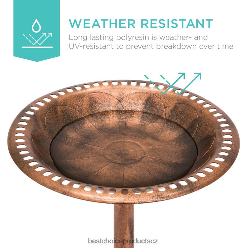 Best Choice Products vintage venkovní zahradní ptačí koupel s akcenty fleur-de-lis trávník a zahrada | měď FF2286960