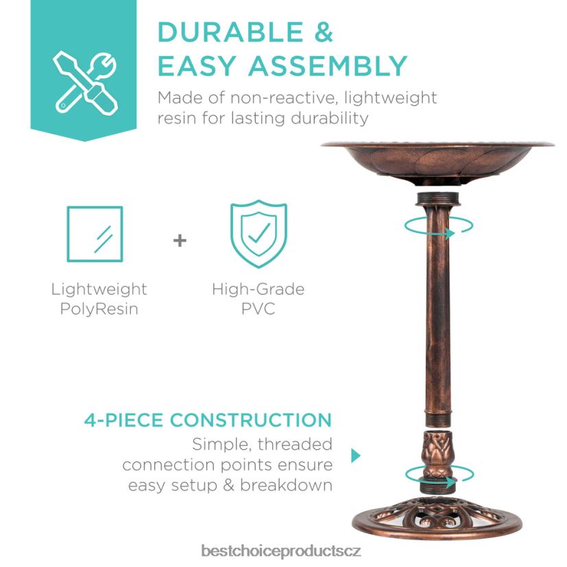 Best Choice Products vintage venkovní zahradní ptačí koupel s akcenty fleur-de-lis trávník a zahrada | měď FF2286960