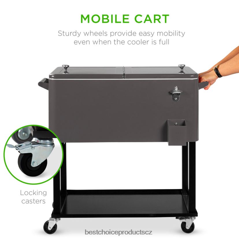 Best Choice Products přenosný pojízdný chladicí vozík s otvírákem na láhve, záchytnou vanou venkovní bydlení | šedá FF22861462