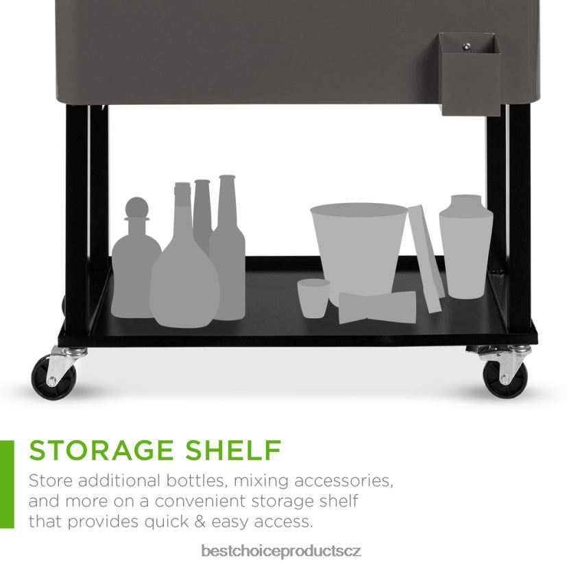 Best Choice Products přenosný pojízdný chladicí vozík s otvírákem na láhve, záchytnou vanou venkovní bydlení | šedá FF22861462