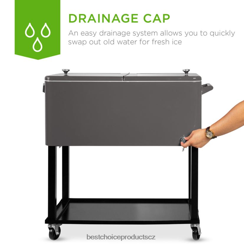 Best Choice Products přenosný pojízdný chladicí vozík s otvírákem na láhve, záchytnou vanou venkovní bydlení | šedá FF22861462