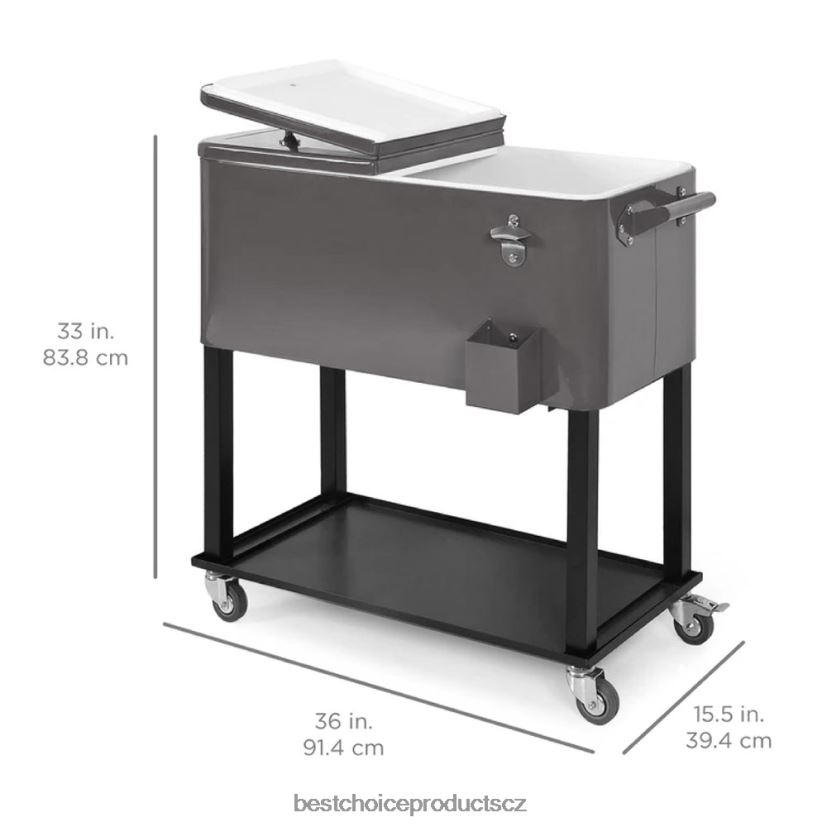 Best Choice Products přenosný pojízdný chladicí vozík s otvírákem na láhve, záchytnou vanou venkovní bydlení | šedá FF22861462