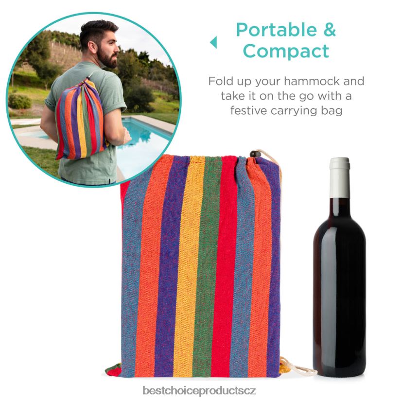 Best Choice Products Dvojitá houpací síť v brazilském stylu pro 2 osoby s přenosnou taškou venkovní bydlení | duha FF2286414