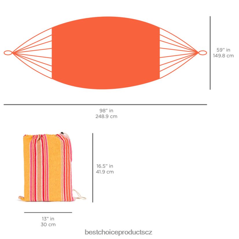 Best Choice Products Dvojitá houpací síť v brazilském stylu pro 2 osoby s přenosnou taškou venkovní bydlení | západ slunce FF2286415