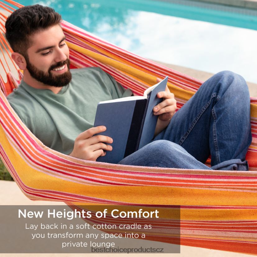 Best Choice Products Dvojitá houpací síť v brazilském stylu pro 2 osoby s přenosnou taškou venkovní bydlení | západ slunce FF2286415