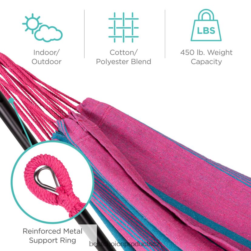 Best Choice Products Dvojitá houpací síť v brazilském stylu pro 2 osoby s taškou a ocelovým stojanem venkovní bydlení | astra FF2286881