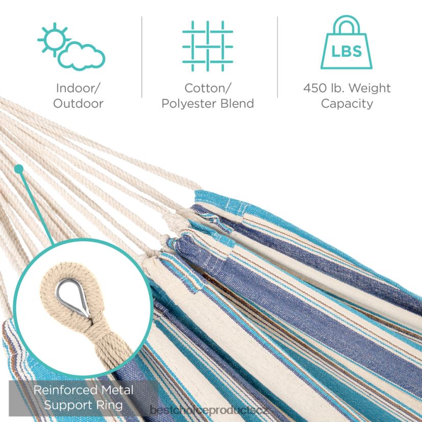 Best Choice Products Dvojitá houpací síť v brazilském stylu pro 2 osoby s taškou a ocelovým stojanem venkovní bydlení | oceán FF2286875