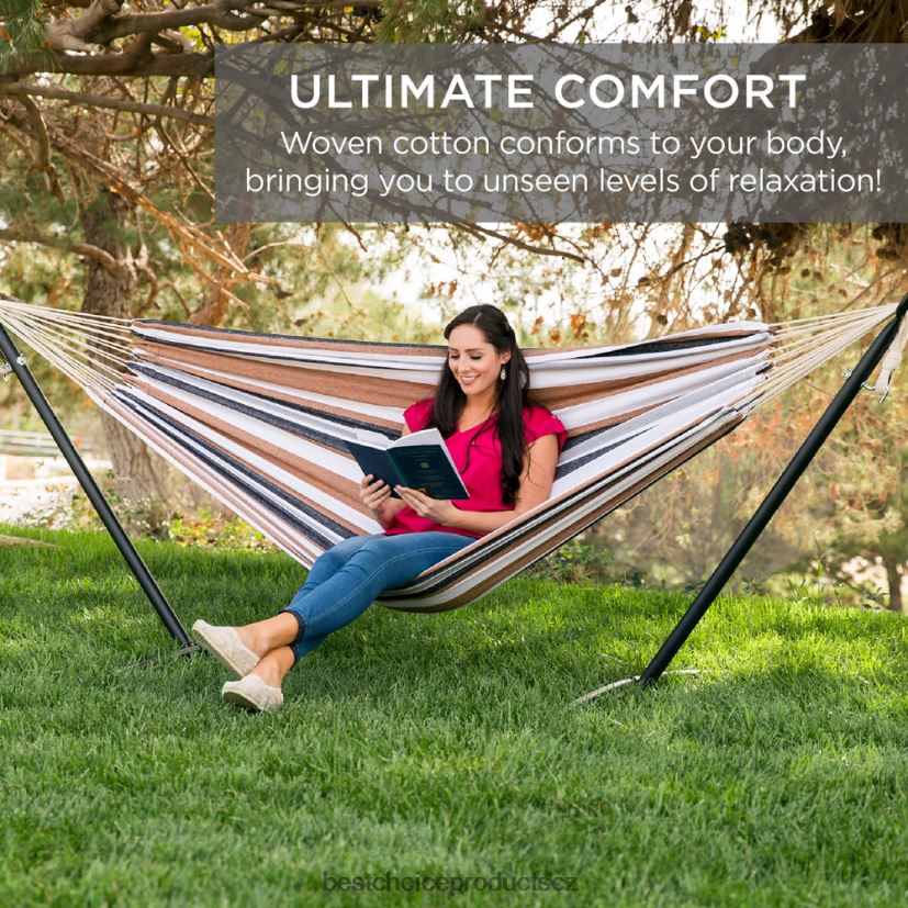 Best Choice Products Dvojitá houpací síť v brazilském stylu pro 2 osoby s taškou a ocelovým stojanem venkovní bydlení | pouštní pruhy FF2286879