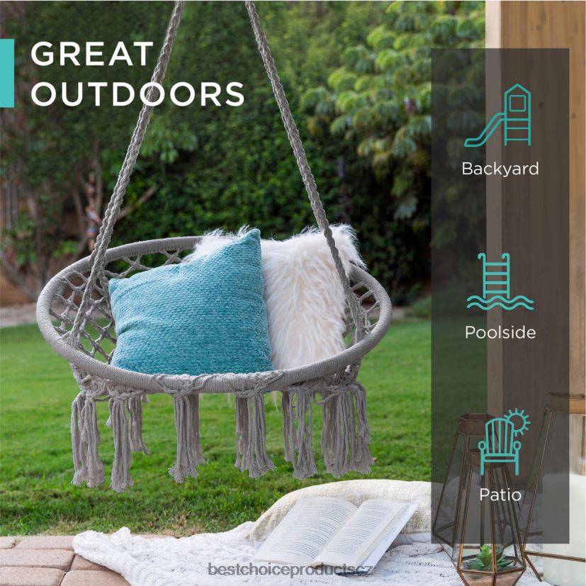 Best Choice Products Houpačka závěsné křeslo z bavlny makramé, ručně tkané s opěradlem venkovní bydlení | šedá FF22861465