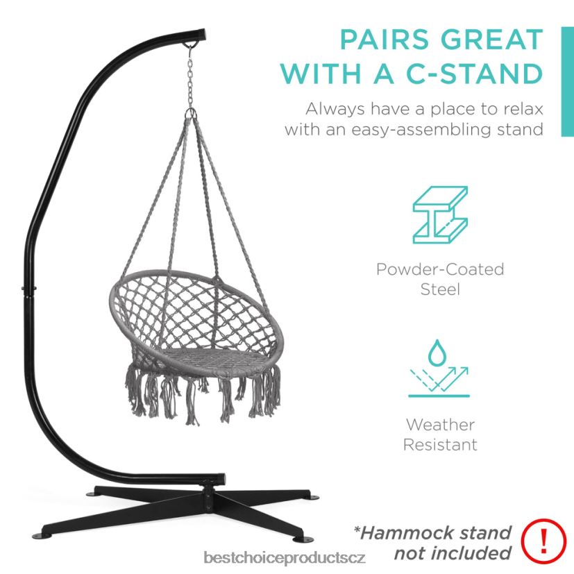 Best Choice Products Houpačka závěsné křeslo z bavlny makramé, ručně tkané s opěradlem venkovní bydlení | šedá FF22861465