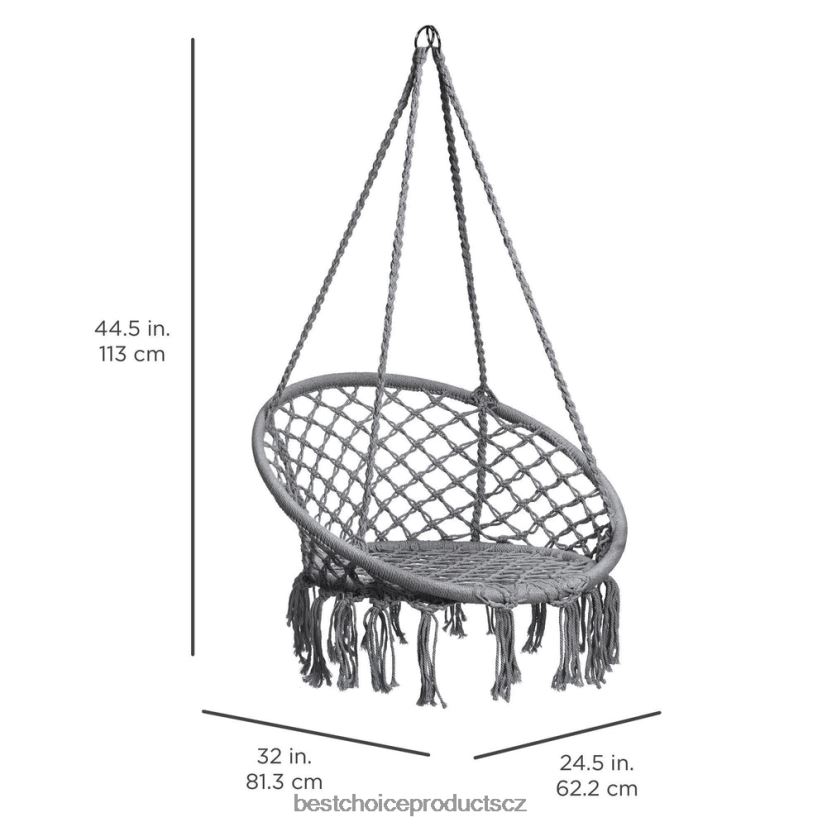 Best Choice Products Houpačka závěsné křeslo z bavlny makramé, ručně tkané s opěradlem venkovní bydlení | šedá FF22861465