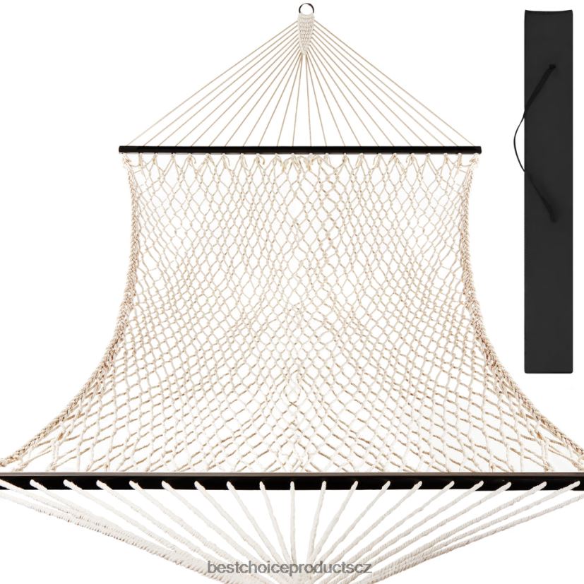 Best Choice Products bavlněné lano pro 2 osoby dvojitá houpací síť s rozpěrnými tyčemi, přepravní kufřík venkovní bydlení | espresso dřevo FF22861427