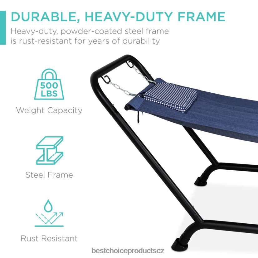 Best Choice Products venkovní houpací síť na terasu na dvorek, zahrada se stojanem, polštářem, úložnými kapsami venkovní bydlení | modrý FF2286924