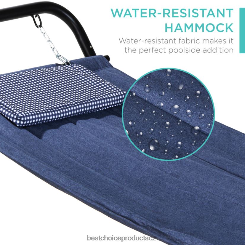 Best Choice Products venkovní houpací síť na terasu na dvorek, zahrada se stojanem, polštářem, úložnými kapsami venkovní bydlení | modrý FF2286924