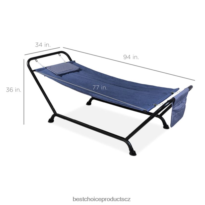 Best Choice Products venkovní houpací síť na terasu na dvorek, zahrada se stojanem, polštářem, úložnými kapsami venkovní bydlení | modrý FF2286924