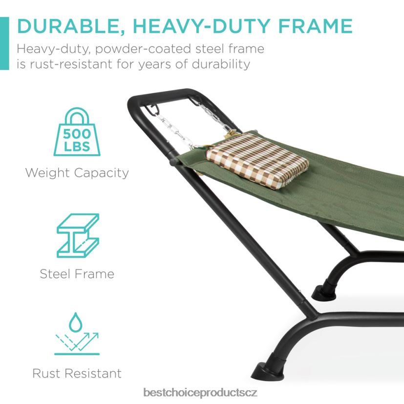 Best Choice Products venkovní houpací síť na terasu na dvorek, zahrada se stojanem, polštářem, úložnými kapsami venkovní bydlení | zelená FF2286923