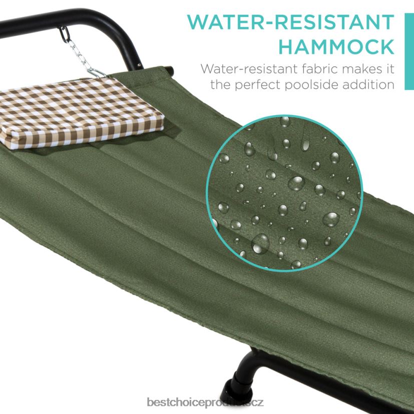Best Choice Products venkovní houpací síť na terasu na dvorek, zahrada se stojanem, polštářem, úložnými kapsami venkovní bydlení | zelená FF2286923