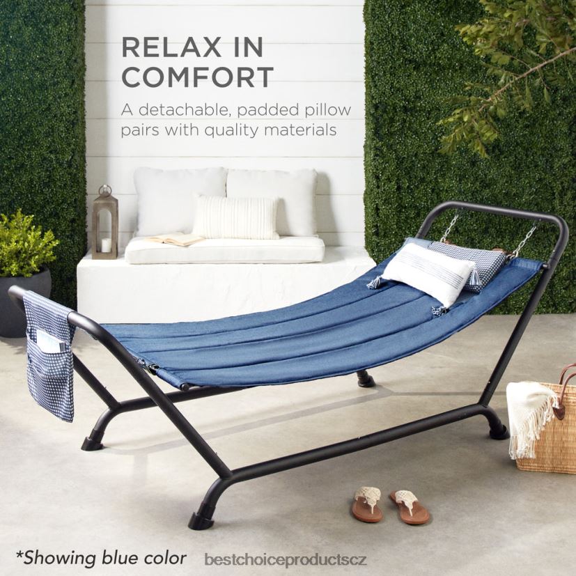 Best Choice Products venkovní houpací síť na terasu na dvorek, zahrada se stojanem, polštářem, úložnými kapsami venkovní bydlení | zelená FF2286923