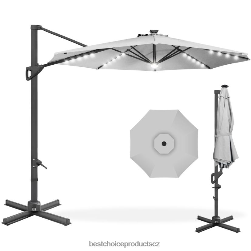 Best Choice Products 360stupňový solární led konzolový offsetový slunečník na terasu s nakloněním venkovní bydlení | mlhově šedá FF2286892