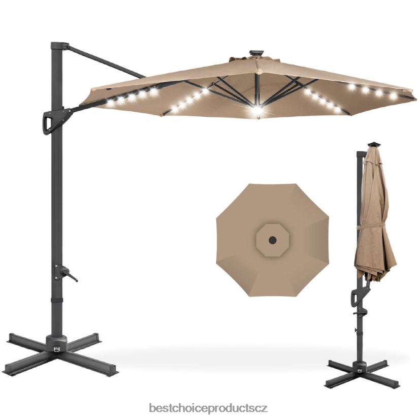 Best Choice Products 360stupňový solární led konzolový offsetový slunečník na terasu s nakloněním venkovní bydlení | opálení FF2286889