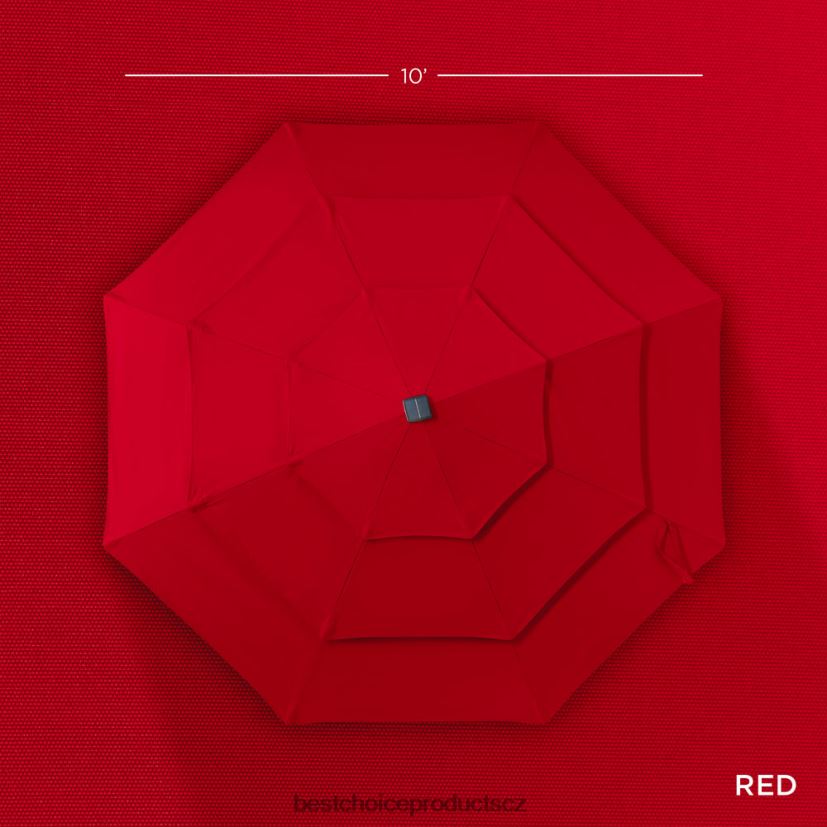 Best Choice Products 3patrový sluneční slunečník na terasu s LED světly, nastavení sklonu, klika venkovní bydlení | Červené FF22861474