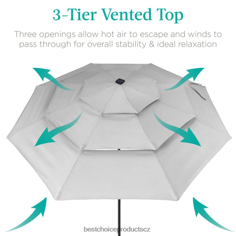 Best Choice Products 3patrový sluneční slunečník na terasu s LED světly, nastavení sklonu, klika venkovní bydlení | mlhově šedá FF22861478
