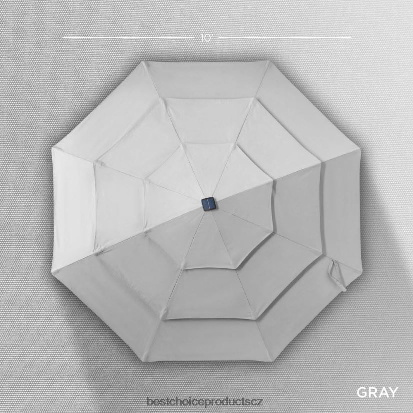 Best Choice Products 3patrový sluneční slunečník na terasu s LED světly, nastavení sklonu, klika venkovní bydlení | mlhově šedá FF22861478