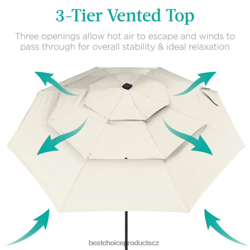 Best Choice Products 3patrový sluneční slunečník na terasu s LED světly, nastavení sklonu, klika venkovní bydlení | slonová kost FF22861479