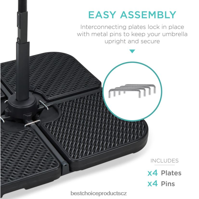 Best Choice Products Sada čtyřdílných konzolových čtvercových základových desek stojanu na slunečníky venkovní bydlení | černé umělé proutí FF2286915