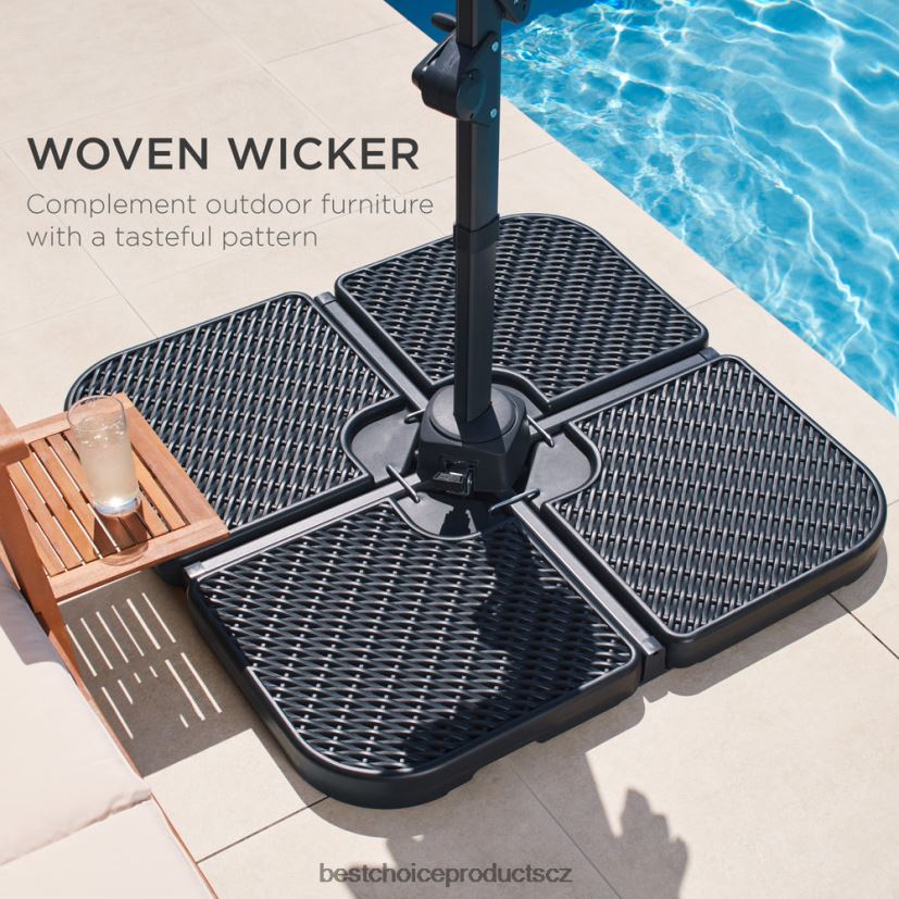 Best Choice Products Sada čtyřdílných konzolových čtvercových základových desek stojanu na slunečníky venkovní bydlení | černé umělé proutí FF2286915