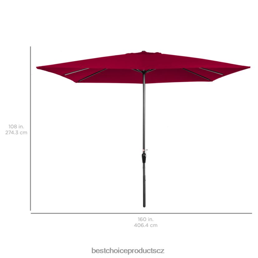 Best Choice Products obdélníkový terasový deštník se snadnou klikou, tkaninou odolnou vůči UV záření venkovní bydlení | burgundské FF22861423