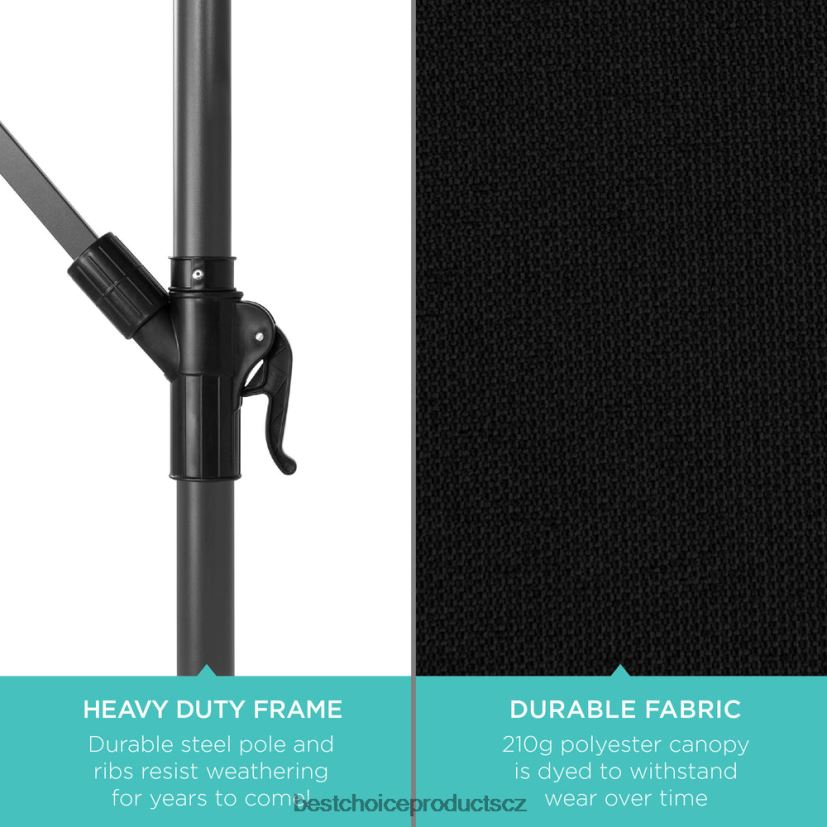 Best Choice Products solární led offsetový závěsný terasový deštník s nastavením sklonu klikou venkovní bydlení | Černá FF2286843