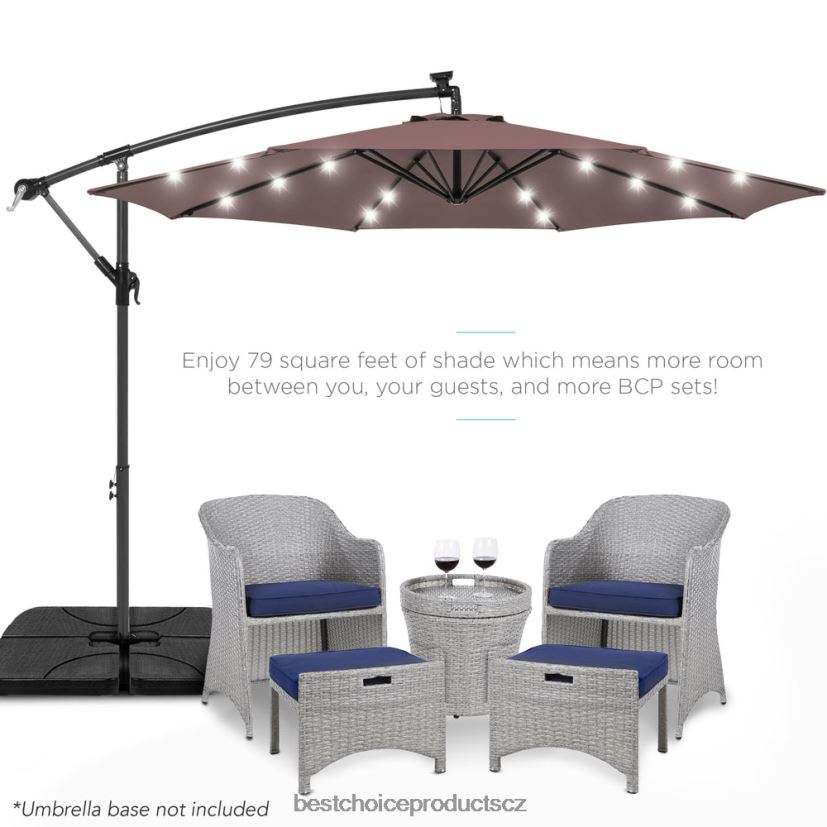 Best Choice Products solární led offsetový závěsný terasový deštník s nastavením sklonu klikou venkovní bydlení | hluboké taupe FF2286842