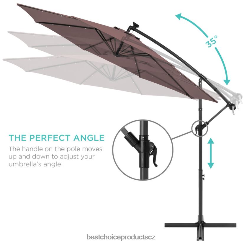 Best Choice Products solární led offsetový závěsný terasový deštník s nastavením sklonu klikou venkovní bydlení | hluboké taupe FF2286842