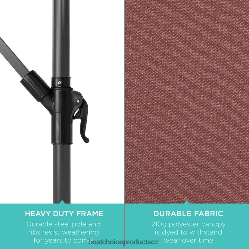 Best Choice Products solární led offsetový závěsný terasový deštník s nastavením sklonu klikou venkovní bydlení | hluboké taupe FF2286842