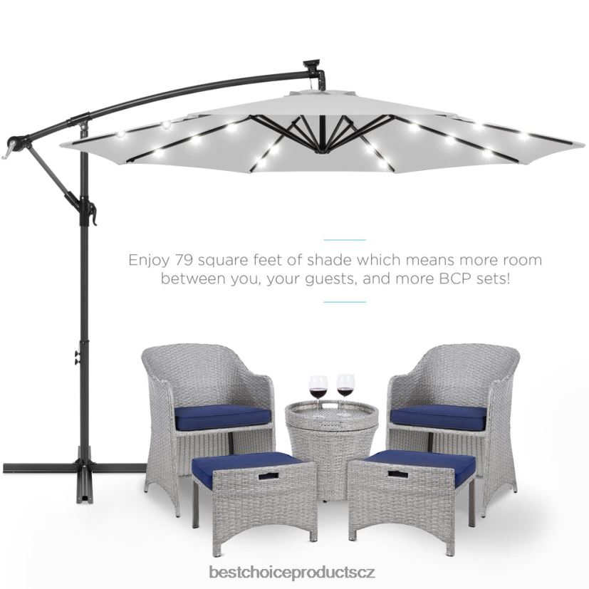 Best Choice Products solární led offsetový závěsný terasový deštník s nastavením sklonu klikou venkovní bydlení | mlhově šedá FF2286850