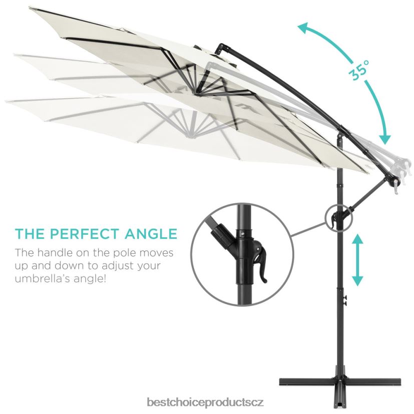 Best Choice Products solární led offsetový závěsný terasový deštník s nastavením sklonu klikou venkovní bydlení | slonová kost FF2286844