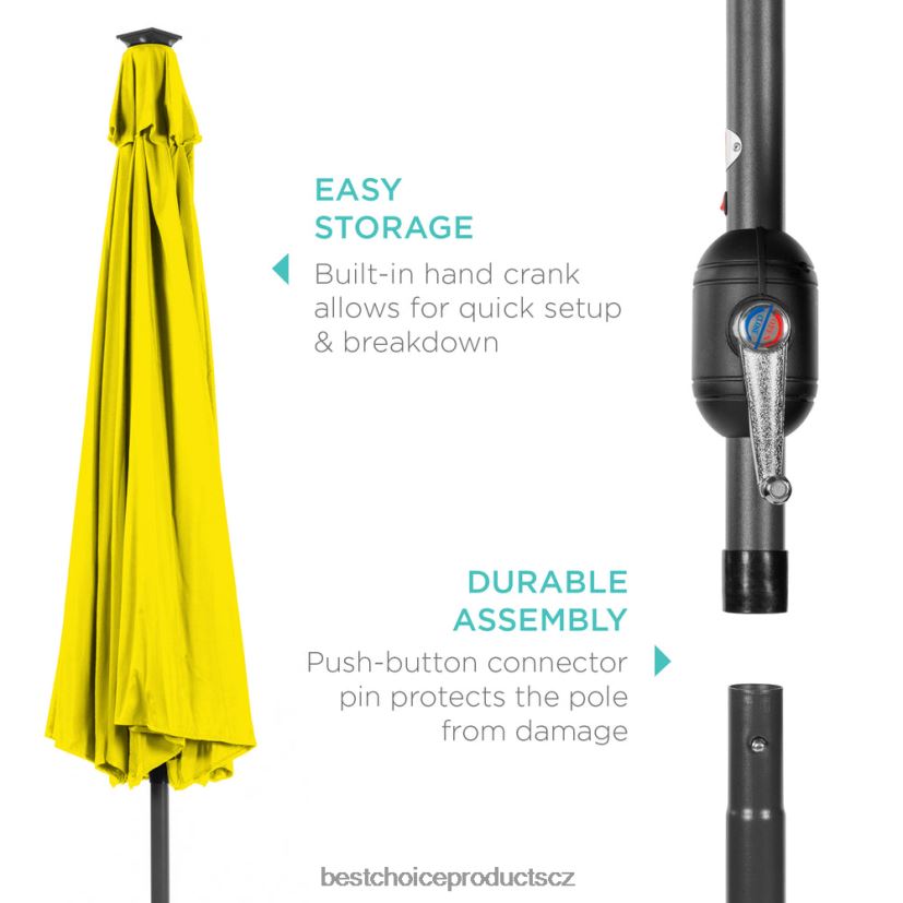 Best Choice Products solární led osvětlený terasový deštník s nastavením sklonu, UV odolnost venkovní bydlení | žlutá FF22861346
