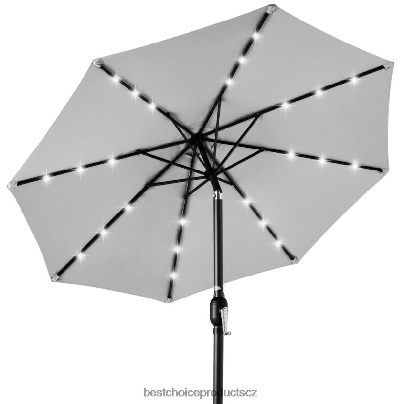 Best Choice Products solární led osvětlený terasový deštník s nastavením sklonu, UV odolnost venkovní bydlení | mlhově šedá FF22861344