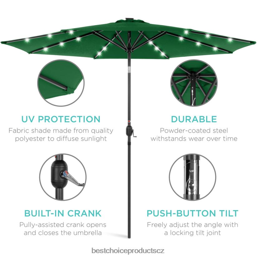 Best Choice Products solární led osvětlený terasový deštník s nastavením sklonu, UV odolnost venkovní bydlení | zelená FF22861343