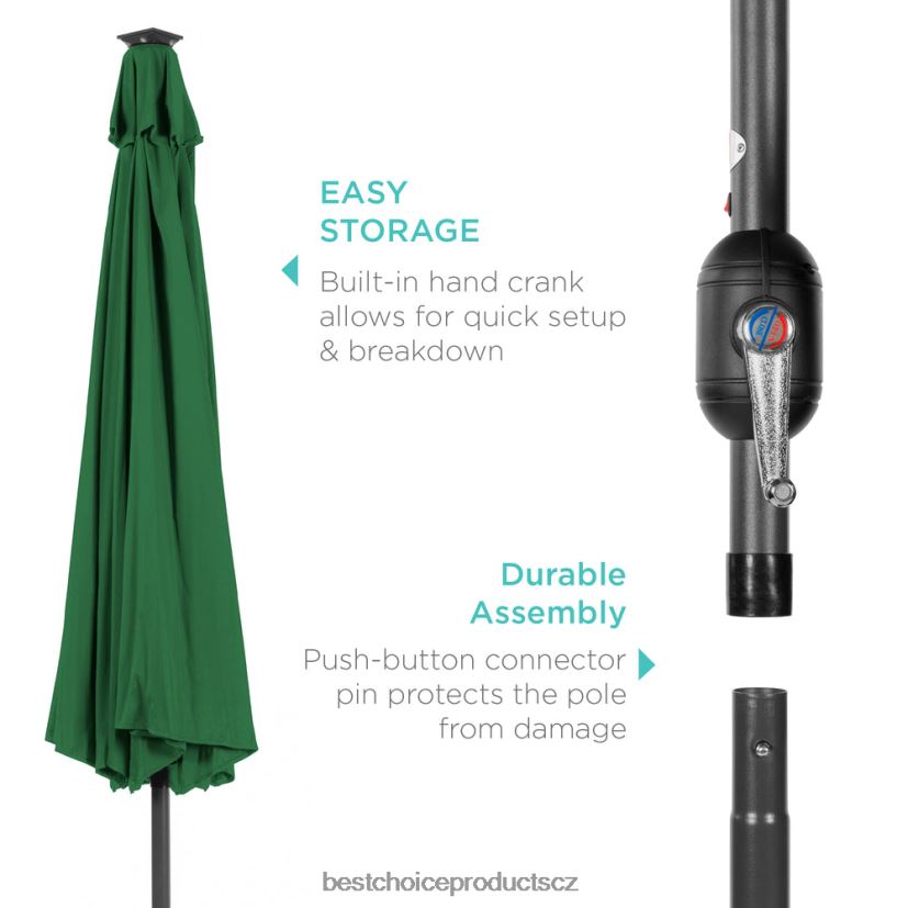 Best Choice Products solární led osvětlený terasový deštník s nastavením sklonu, UV odolnost venkovní bydlení | zelená FF22861343