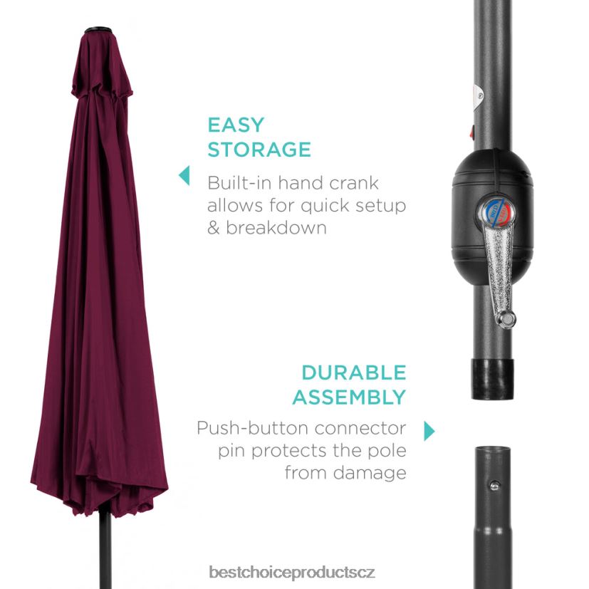Best Choice Products venkovní ocelový trh terasový deštník dekorace s náklonem, klikou výtah venkovní bydlení | burgundské FF22861367
