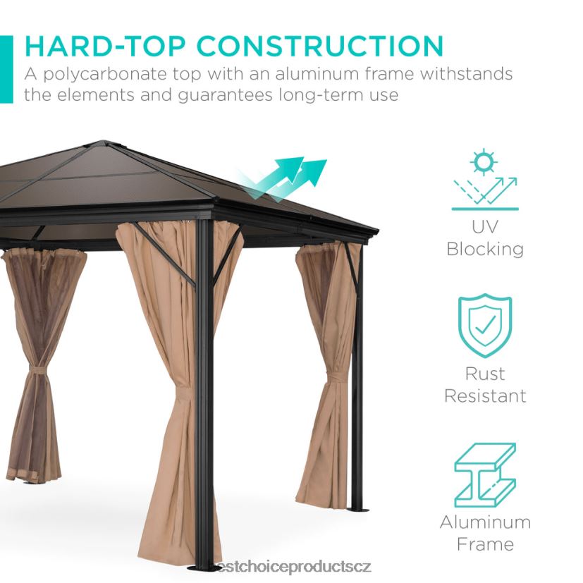 Best Choice Products venkovní altán s pevnou střechou s hliníkovým rámem, bočními závěsy, síťovinou venkovní bydlení | hnědý FF2286856