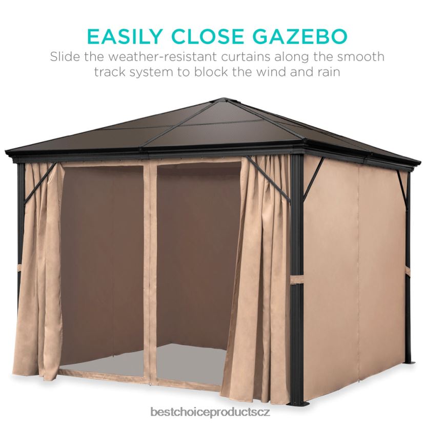 Best Choice Products venkovní altán s pevnou střechou s hliníkovým rámem, bočními závěsy, síťovinou venkovní bydlení | hnědý FF2286856