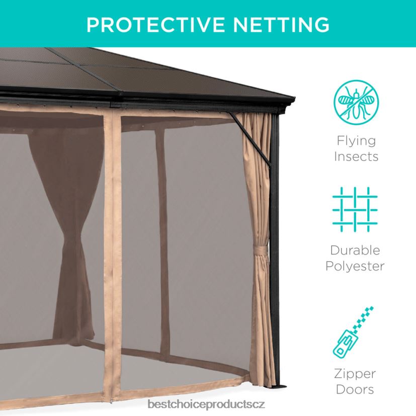 Best Choice Products venkovní altán s pevnou střechou s hliníkovým rámem, bočními závěsy, síťovinou venkovní bydlení | hnědý FF2286856