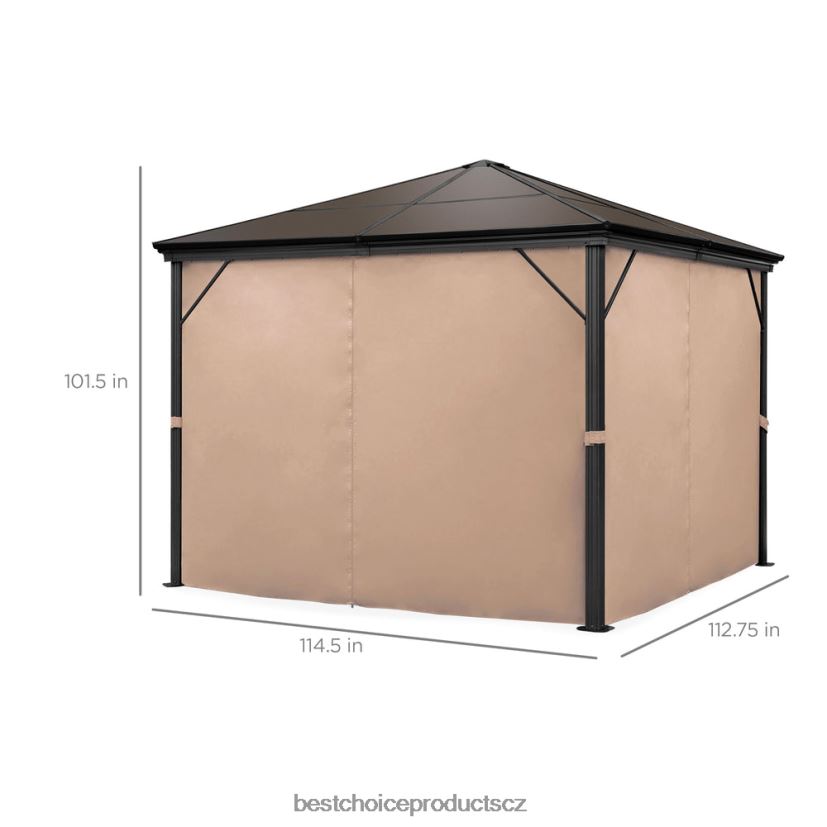Best Choice Products venkovní altán s pevnou střechou s hliníkovým rámem, bočními závěsy, síťovinou venkovní bydlení | hnědý FF2286856