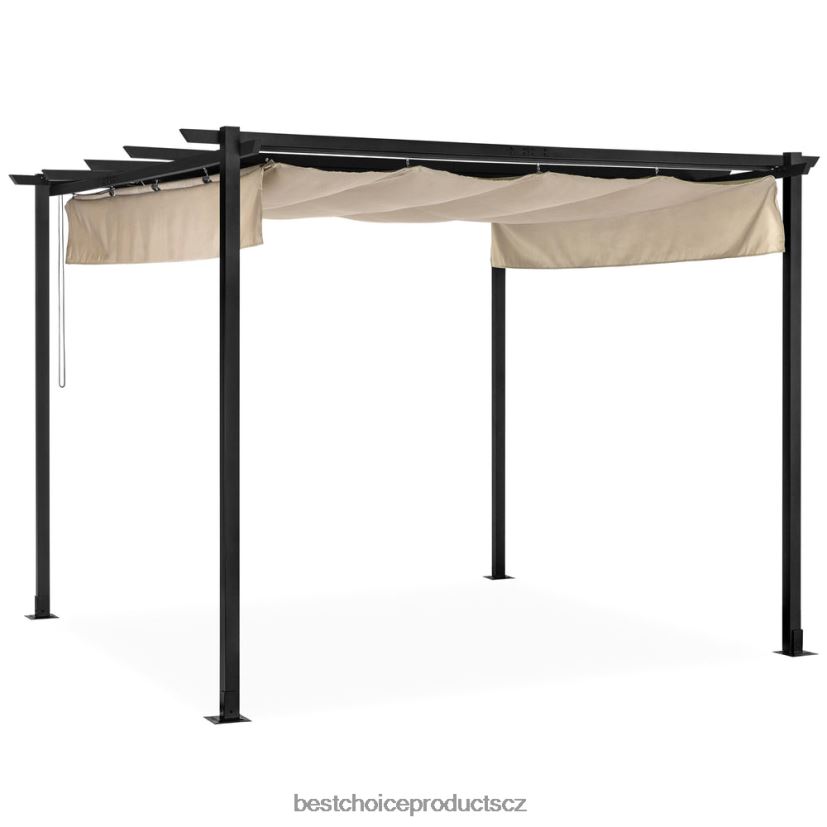 Best Choice Products venkovní pergola, terasový přístřešek se stahovacím přístřeškem, ocelový rám venkovní bydlení | Černá FF22861444